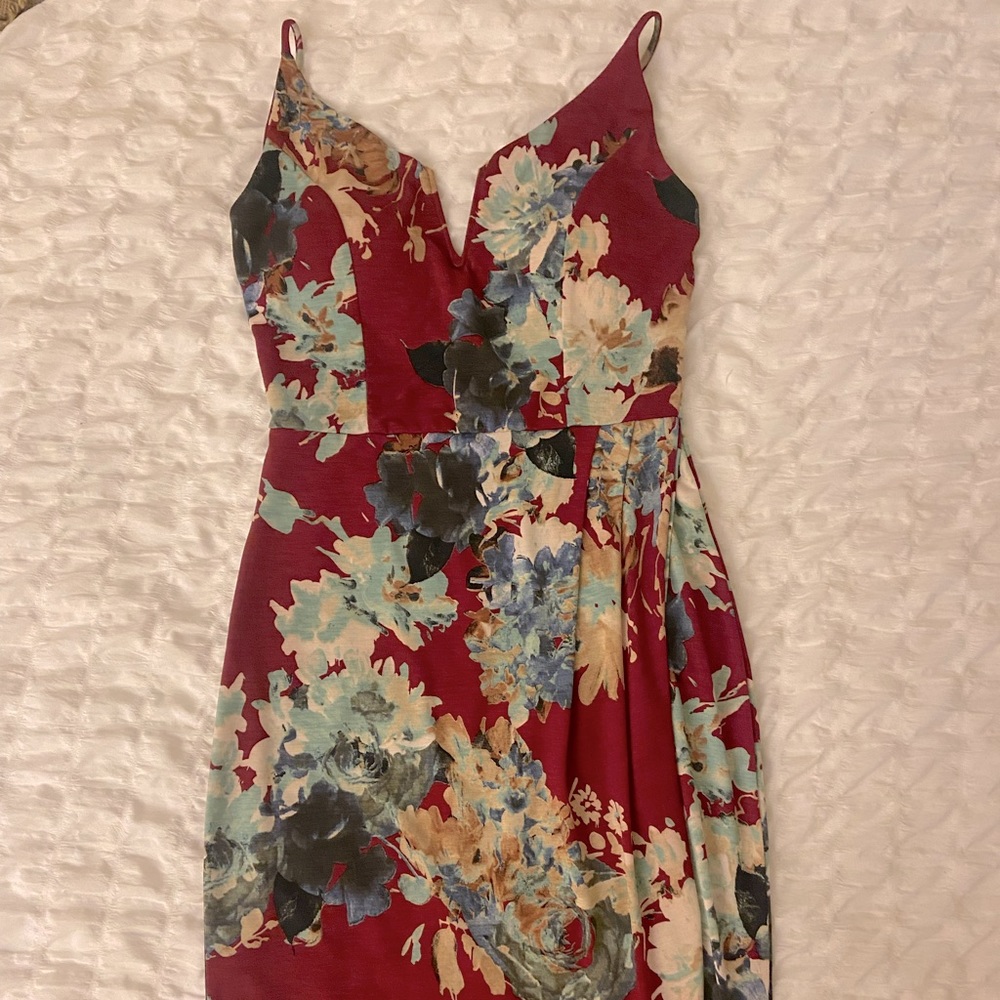 Fall Floral Colorful Midi Slit Dress